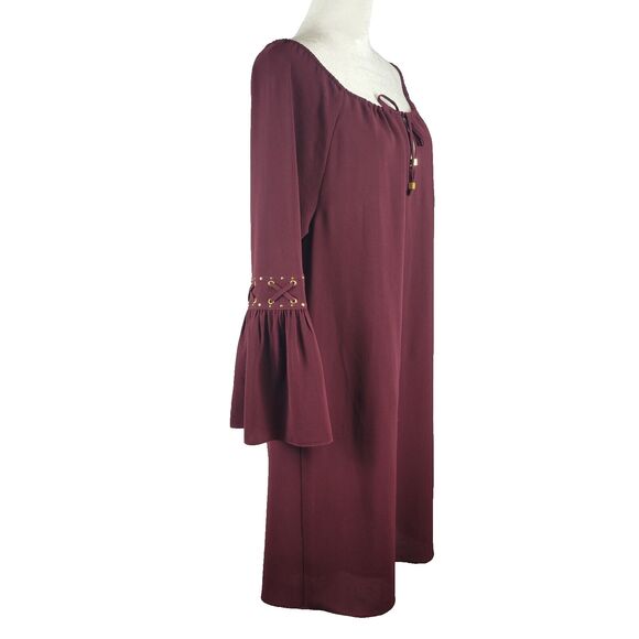 Michael Kors Shift Dress S Purple Gold Bell Sleeve Gold Cottagecore Simple NWT - Picture 2 of 12